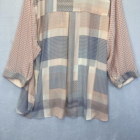 Rose + Olive Button Up Shirt Womens 3X Boho Patchwork Sheer Lightweight Blouse - Picture 13 of 13